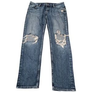 Silver Jeans Co Boyfriend Women 31x29 Blue Distressed Ripped Straight Leg  Pants